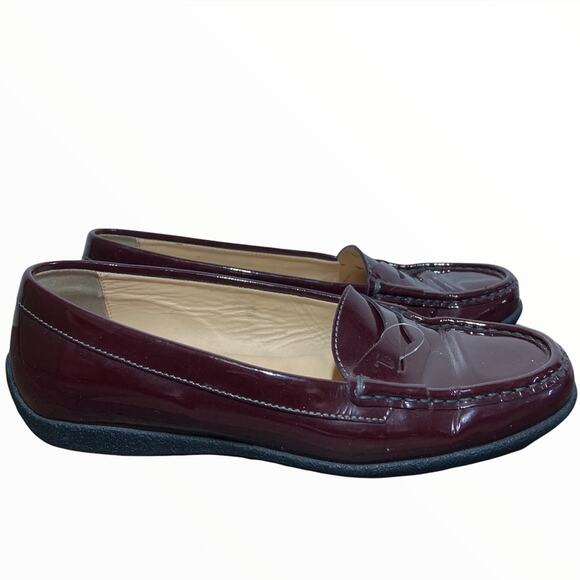 Tod's Gommino Driving Loafers Penny Patent Leather Glossy Slip On Burgundy 6.5 - Picture 1 of 5